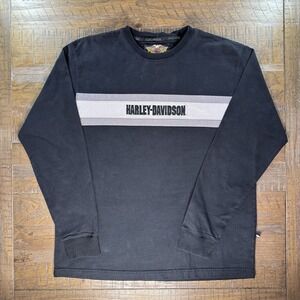 Y2K Harley Davidson L/S T-Shirt Embroidered Spell Out Men's Sz Med - Heavyweight
